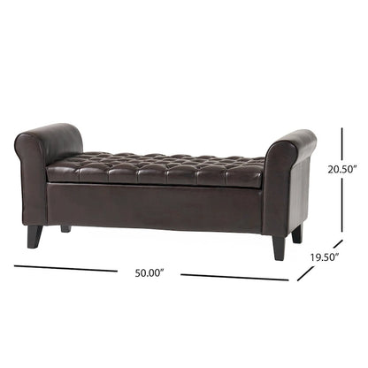 Upholstered Storage Bench with Arms and Concealed Compartment