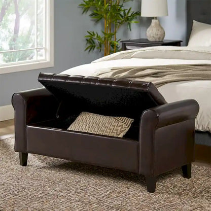 Upholstered Storage Bench with Arms and Concealed Compartment