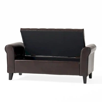Upholstered Storage Bench with Arms and Concealed Compartment