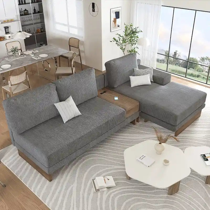 L-shaped Sofa Sectional Sofa with Two USB Ports