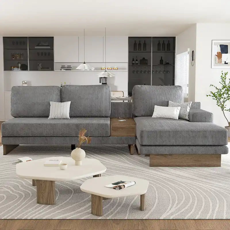 L-shaped Sofa Sectional Sofa with Two USB Ports