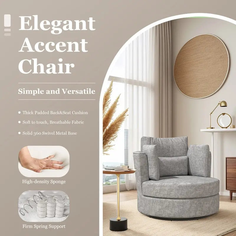 Chenille Swivel 34.7  Wide Soft Modern Upholstered Accent Chair