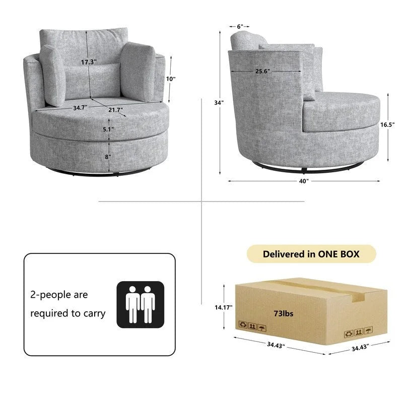 Chenille Swivel 34.7  Wide Soft Modern Upholstered Accent Chair