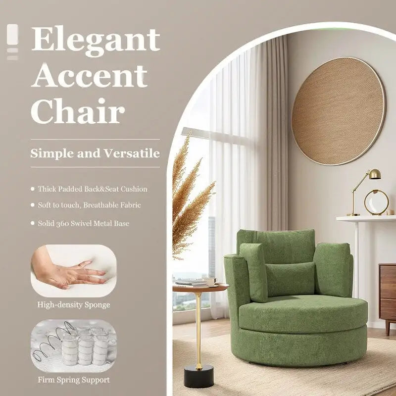 Chenille Swivel 34.7  Wide Soft Modern Upholstered Accent Chair