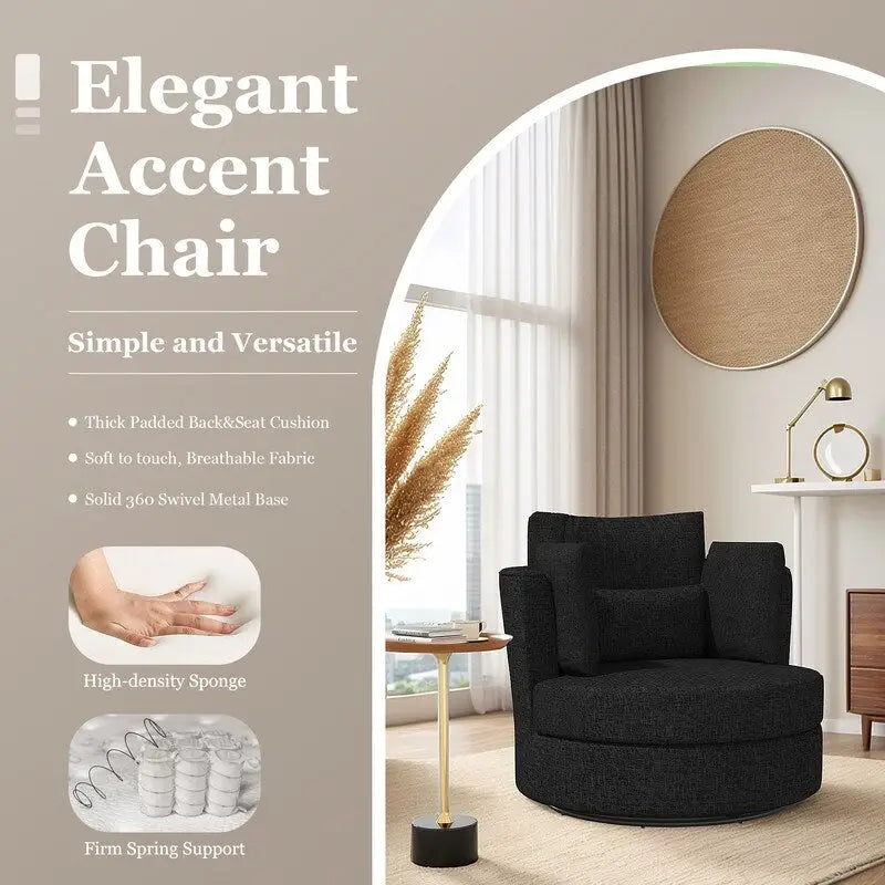 Chenille Swivel 34.7  Wide Soft Modern Upholstered Accent Chair