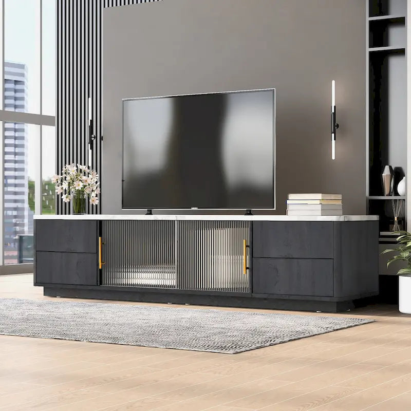 Modern TV Stand for 70  TV with 4 Drawers, Media Console Table, Entertainment Center with Large Storage Cabinet