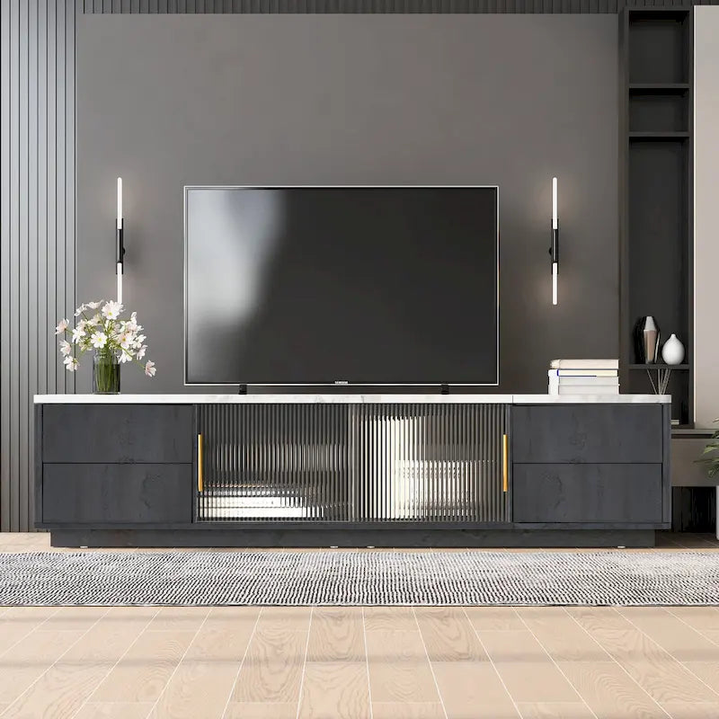 Modern TV Stand for 70  TV with 4 Drawers, Media Console Table, Entertainment Center with Large Storage Cabinet
