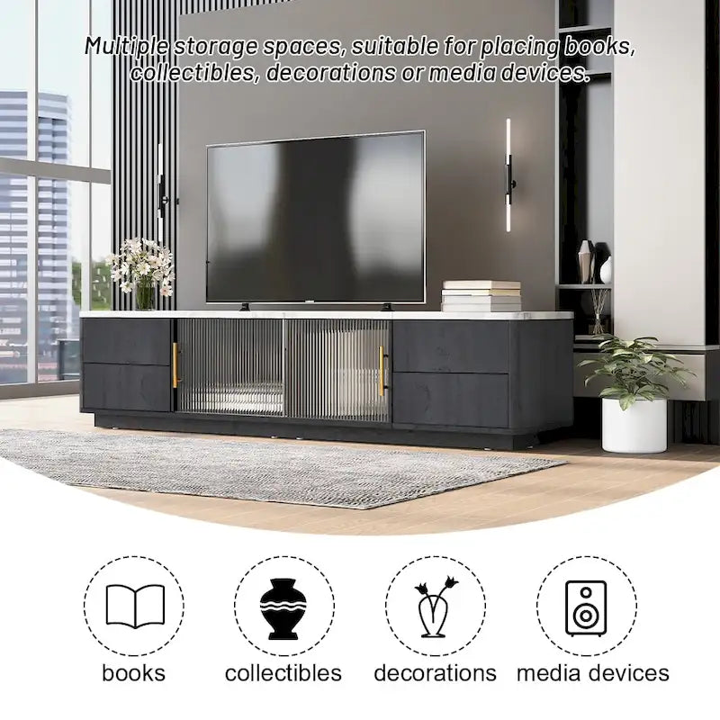 Modern TV Stand for 70  TV with 4 Drawers, Media Console Table, Entertainment Center with Large Storage Cabinet
