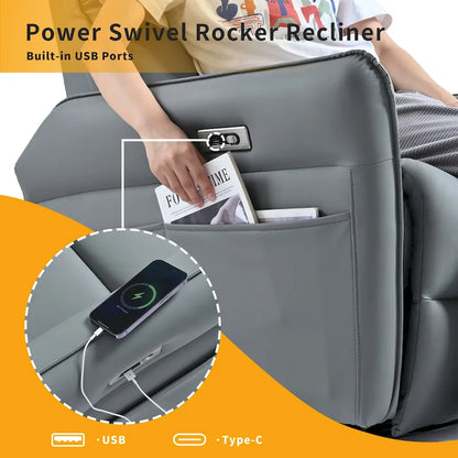 Power Swivel Rocker Recliner Chair for Adults, 270 Swivel Rocking Recliner Chair,Electric Small Recliners, for Living Room