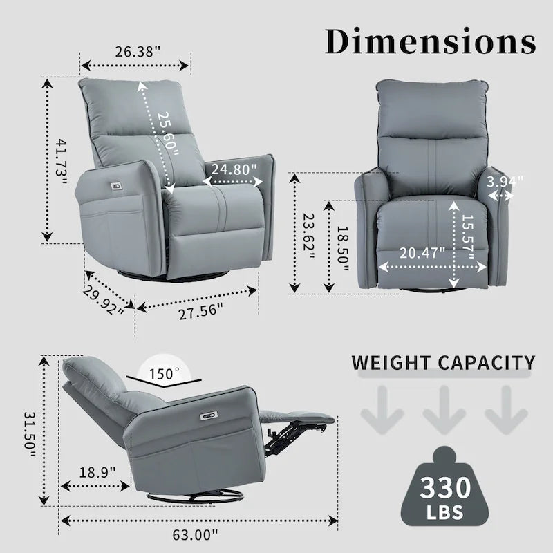 Power Swivel Rocker Recliner Chair for Adults, 270 Swivel Rocking Recliner Chair,Electric Small Recliners, for Living Room