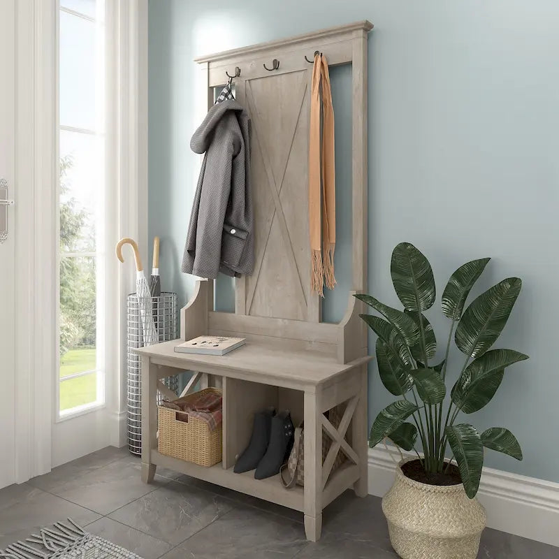 Key West Hall Tree with Shoe Storage Bench by Bush Furniture