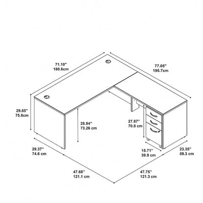 72W L Shaped Desk with Mobile File Cabinet - Mocha Cherry