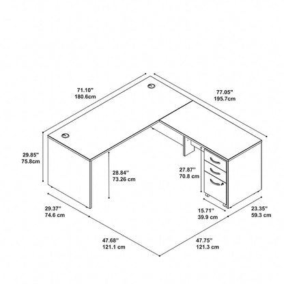 72W L Shaped Desk with Mobile File Cabinet - Mocha Cherry
