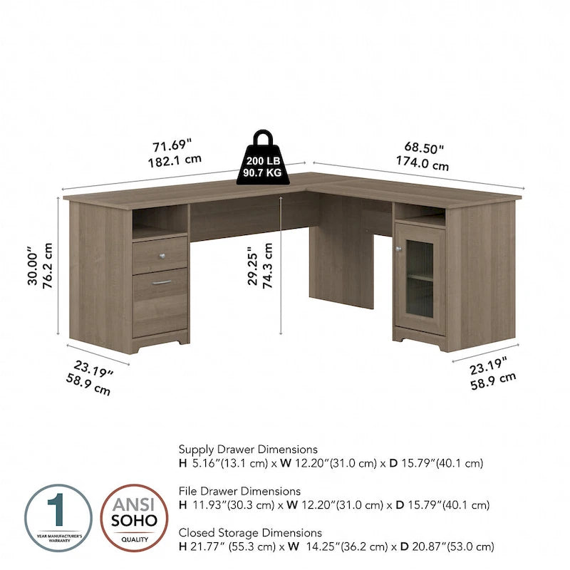 Cabot 72W L Shaped Computer Desk with Storage by Bush Furniture