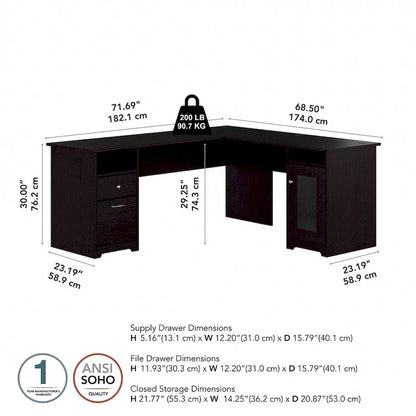 Cabot 72W L Shaped Computer Desk with Storage by Bush Furniture