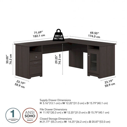 Cabot 72W L Shaped Computer Desk with Storage by Bush Furniture