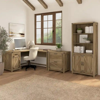 Knoxville 60W L-Desk with File Cabinet and Bookcase by Bush Furniture