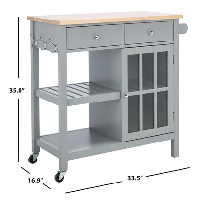SAFAVIEH Fawn 1-Door 2-Drawer 2-Shelf Kitchen Cart - 33.5 W x 16.9 L x 35 H - 33Wx17Dx35H