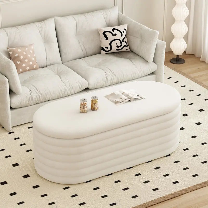 Storage Chenille Ottoman Bench Upholstered Fabric Storage Bench End of Bed Stool with Safety Hinge