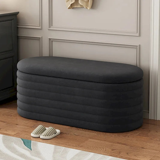 Storage Chenille Ottoman Bench Upholstered Fabric Storage Bench End of Bed Stool with Safety Hinge