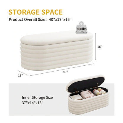 Storage Chenille Ottoman Bench Upholstered Fabric Storage Bench End of Bed Stool with Safety Hinge