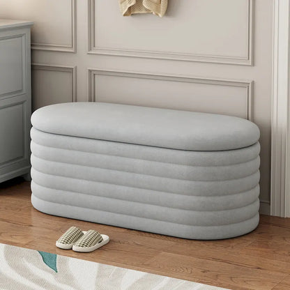 Storage Chenille Ottoman Bench Upholstered Fabric Storage Bench End of Bed Stool with Safety Hinge