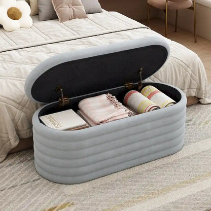 Storage Chenille Ottoman Bench Upholstered Fabric Storage Bench End of Bed Stool with Safety Hinge