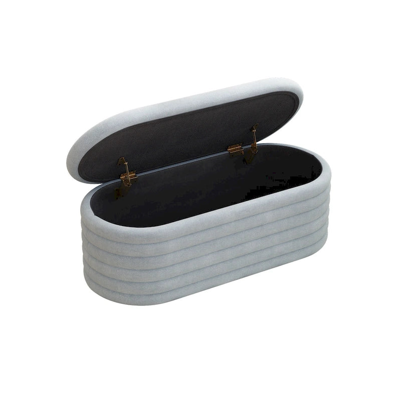 Storage Chenille Ottoman Bench Upholstered Fabric Storage Bench End of Bed Stool with Safety Hinge