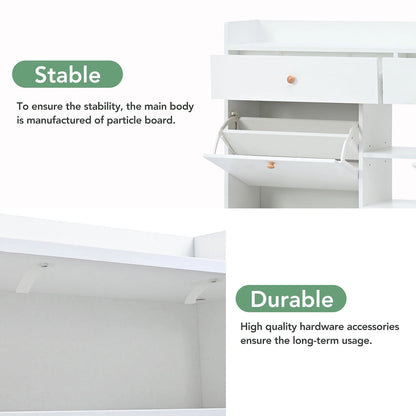 Modern Tipping Bucket Shoe Cabinet with 4 Flip Drawers, Multifunctional 2-Tier Shoe Storage Organizer with Drawers