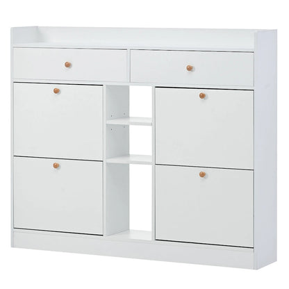 Modern Tipping Bucket Shoe Cabinet with 4 Flip Drawers, Multifunctional 2-Tier Shoe Storage Organizer with Drawers