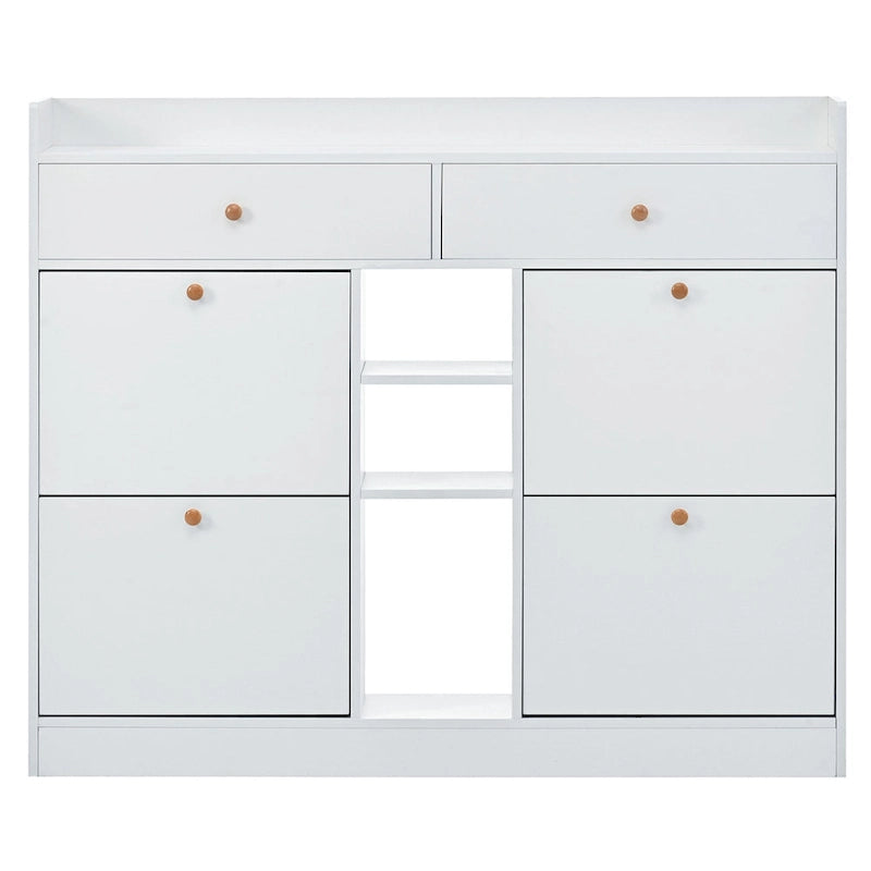 Modern Tipping Bucket Shoe Cabinet with 4 Flip Drawers, Multifunctional 2-Tier Shoe Storage Organizer with Drawers