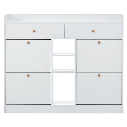 Modern Tipping Bucket Shoe Cabinet with 4 Flip Drawers, Multifunctional 2-Tier Shoe Storage Organizer with Drawers