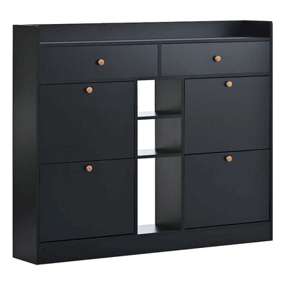 Modern Tipping Bucket Shoe Cabinet with 4 Flip Drawers, Multifunctional 2-Tier Shoe Storage Organizer with Drawers