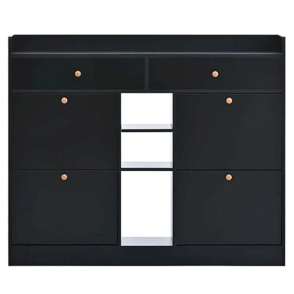 Modern Tipping Bucket Shoe Cabinet with 4 Flip Drawers, Multifunctional 2-Tier Shoe Storage Organizer with Drawers