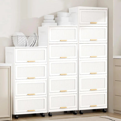 Kitchen Carts, Flip Open Storage Box With Wheels, Movable Storage Cabinet, Kitchen Shelf, Movable Storage Box-White