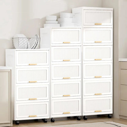 Kitchen Carts, Flip Open Storage Box With Wheels, Movable Storage Cabinet, Kitchen Shelf, Movable Storage Box-White