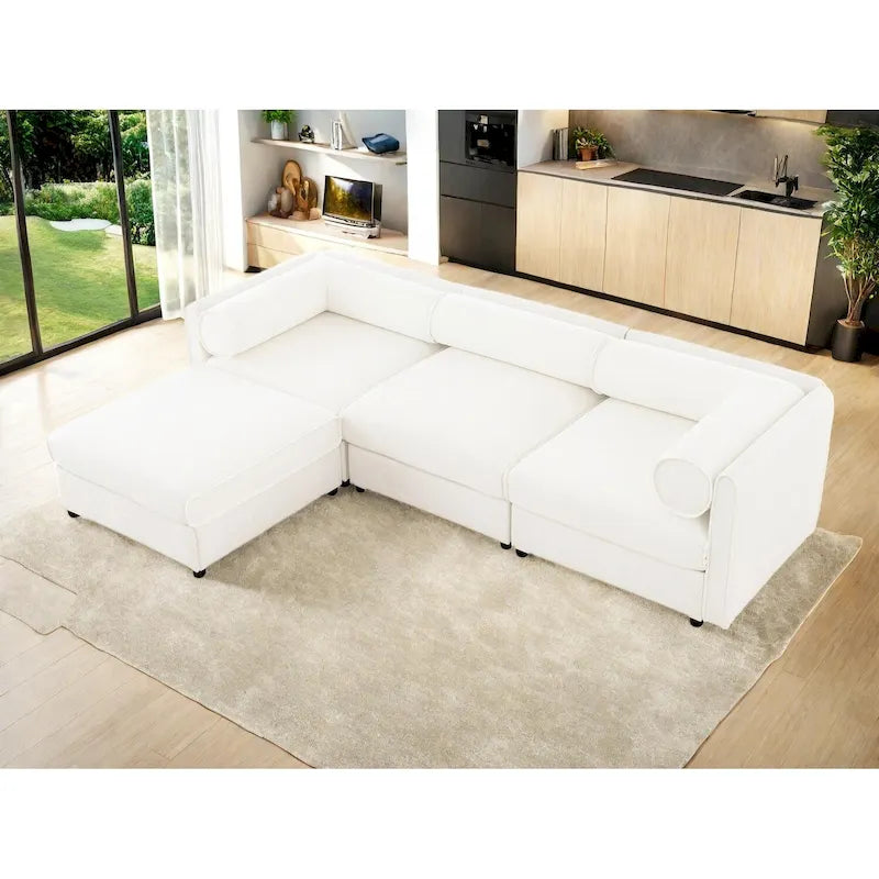 Chenille Upholstered L-Shaped Modular Sectional Sofa with Storage Seat, DIY Combination