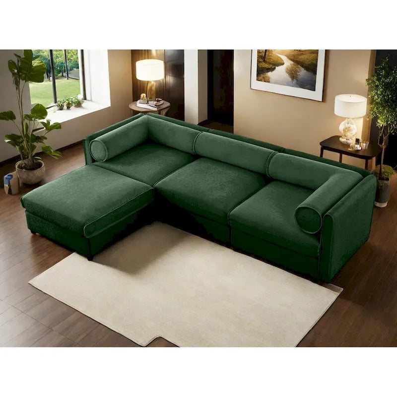 109  Chenille Upholstered L-Shaped Modular Sectional Sofa with Storage Seat, DIY Combination