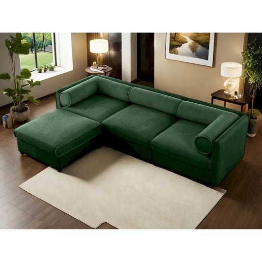 109  Chenille Upholstered L-Shaped Modular Sectional Sofa with Storage Seat, DIY Combination