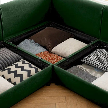 Chenille Upholstered L-Shaped Modular Sectional Sofa with Storage Seat, DIY Combination