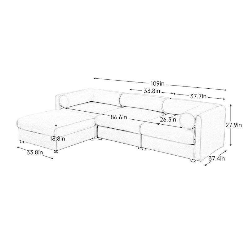Chenille Upholstered L-Shaped Modular Sectional Sofa with Storage Seat, DIY Combination