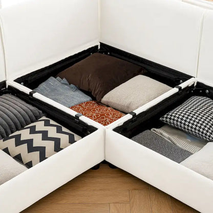 Chenille Upholstered L-Shaped Modular Sectional Sofa with Storage Seat, DIY Combination