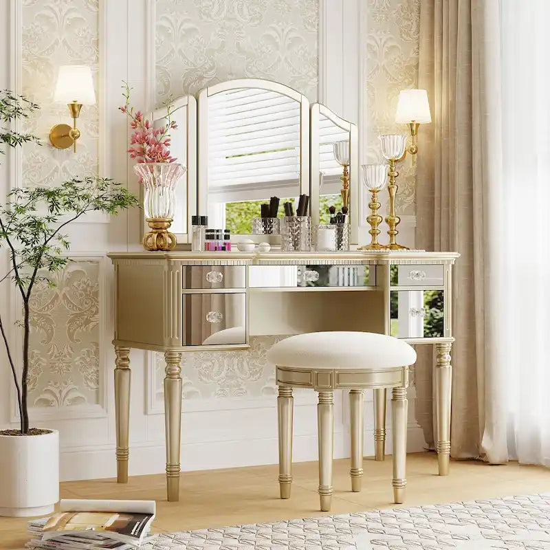Laro Wood Vanity Set with Mirror by GDFStudio