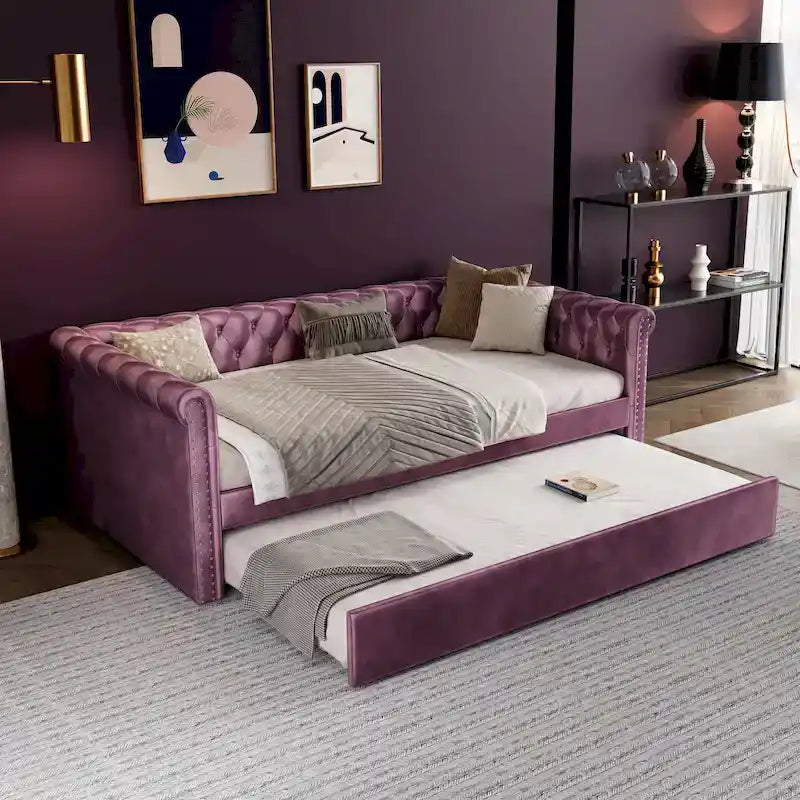 Christopher Knight Home - Augusta Velvet Upholstered Tufted Daybed with Trundle Design
