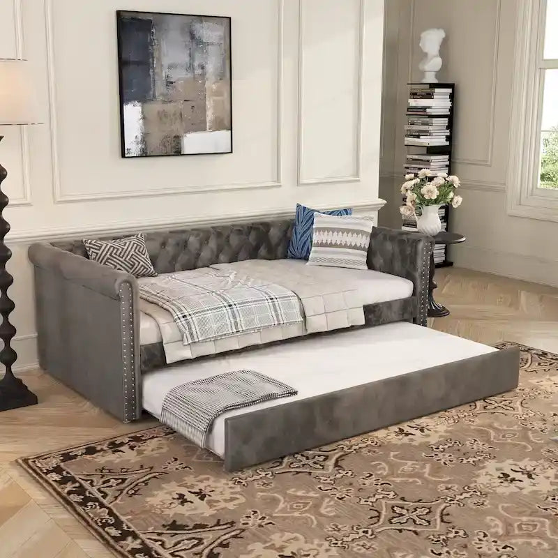Christopher Knight Home - Augusta Velvet Upholstered Tufted Daybed with Trundle Design