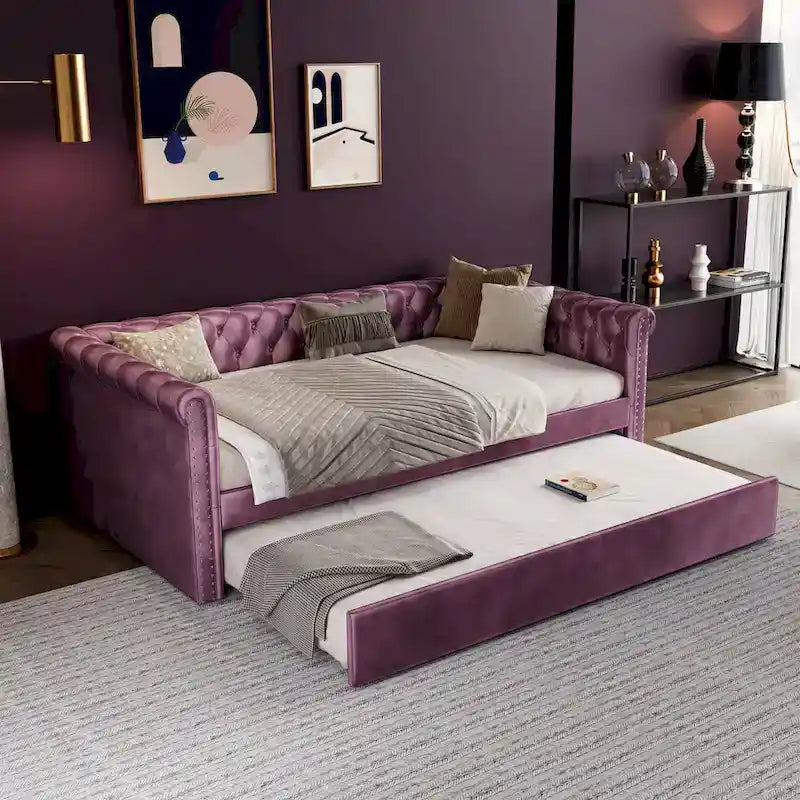 Christopher Knight Home - Augusta Velvet Upholstered Tufted Daybed with Trundle Design