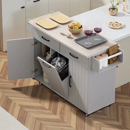 Alger Kitchen Island with Trash Can Storage Cabinet