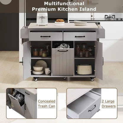 Alger Kitchen Island with Trash Can Storage Cabinet
