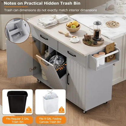 Alger Kitchen Island with Trash Can Storage Cabinet
