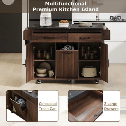 Alger Kitchen Island with Trash Can Storage Cabinet